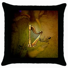 Wonderful Golden Harp On Vintage Background Throw Pillow Case (black) by FantasyWorld7