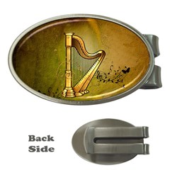 Wonderful Golden Harp On Vintage Background Money Clips (oval)  by FantasyWorld7