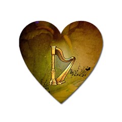 Wonderful Golden Harp On Vintage Background Heart Magnet by FantasyWorld7