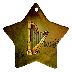 Wonderful Golden Harp On Vintage Background Star Ornament (two Sides) by FantasyWorld7