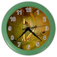 Wonderful Golden Harp On Vintage Background Color Wall Clock by FantasyWorld7