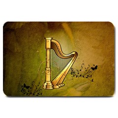 Wonderful Golden Harp On Vintage Background Large Doormat  by FantasyWorld7