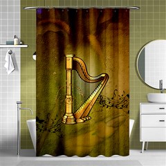 Wonderful Golden Harp On Vintage Background Shower Curtain 48  X 72  (small)  by FantasyWorld7