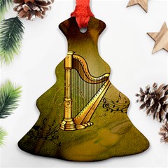 Wonderful Golden Harp On Vintage Background Christmas Tree Ornament (two Sides) by FantasyWorld7