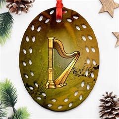 Wonderful Golden Harp On Vintage Background Oval Filigree Ornament (two Sides) by FantasyWorld7