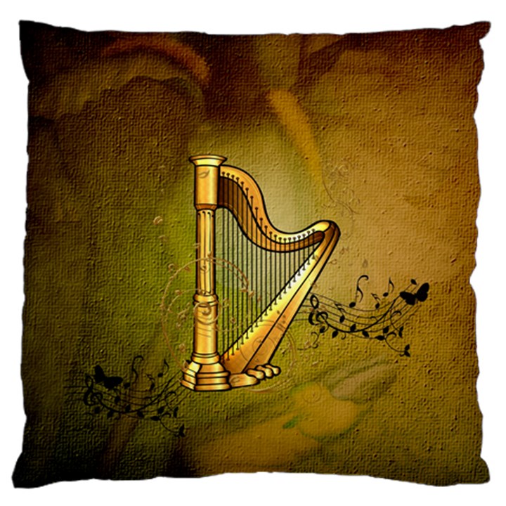 Wonderful Golden Harp On Vintage Background Large Cushion Case (One Side)