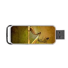 Wonderful Golden Harp On Vintage Background Portable Usb Flash (one Side) by FantasyWorld7