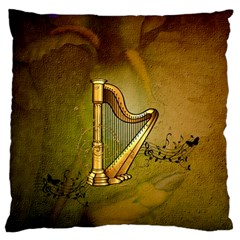 Wonderful Golden Harp On Vintage Background Large Flano Cushion Case (two Sides) by FantasyWorld7