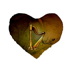 Wonderful Golden Harp On Vintage Background Standard 16  Premium Flano Heart Shape Cushions by FantasyWorld7