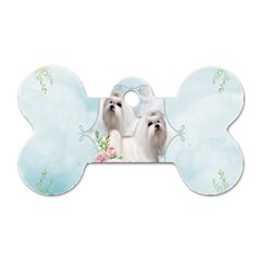 Cute Little Maltese With Flowers Dog Tag Bone (one Side) by FantasyWorld7