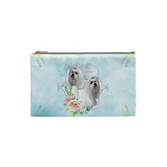 Cute Little Maltese With Flowers Cosmetic Bag (small) by FantasyWorld7