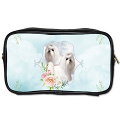 Cute Little Maltese With Flowers Toiletries Bag (one Side) by FantasyWorld7