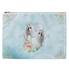 Cute Little Maltese With Flowers Cosmetic Bag (xxl) by FantasyWorld7