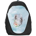 Cute Little Maltese With Flowers Backpack Bag Front