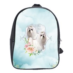 Cute Little Maltese With Flowers School Bag (xl) by FantasyWorld7