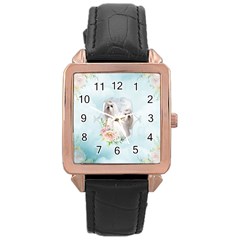 Cute Little Maltese With Flowers Rose Gold Leather Watch  by FantasyWorld7