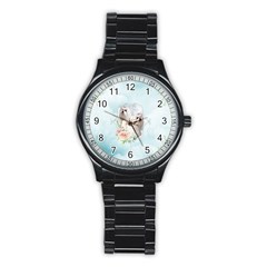 Cute Little Maltese With Flowers Stainless Steel Round Watch by FantasyWorld7