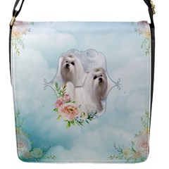 Cute Little Maltese With Flowers Flap Closure Messenger Bag (s) by FantasyWorld7