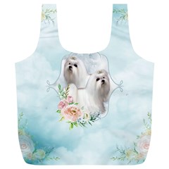 Cute Little Maltese With Flowers Full Print Recycle Bag (xl) by FantasyWorld7