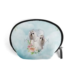 Cute Little Maltese With Flowers Accessory Pouch (small) by FantasyWorld7