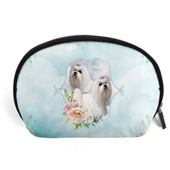 Cute Little Maltese With Flowers Accessory Pouch (large) by FantasyWorld7