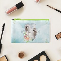 Cute Little Maltese With Flowers Cosmetic Bag (xs) by FantasyWorld7