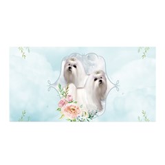 Cute Little Maltese With Flowers Satin Wrap by FantasyWorld7