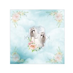 Cute Little Maltese With Flowers Small Satin Scarf (square) by FantasyWorld7