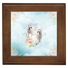 Cute Little Maltese With Flowers Framed Tiles by FantasyWorld7