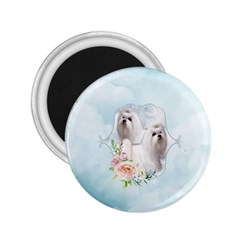 Cute Little Maltese With Flowers 2 25  Magnets by FantasyWorld7