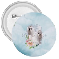 Cute Little Maltese With Flowers 3  Buttons by FantasyWorld7