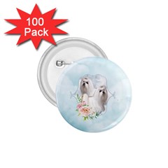 Cute Little Maltese With Flowers 1 75  Buttons (100 Pack)  by FantasyWorld7