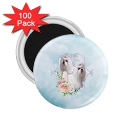 Cute Little Maltese With Flowers 2 25  Magnets (100 Pack)  by FantasyWorld7