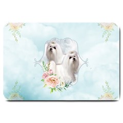 Cute Little Maltese With Flowers Large Doormat  by FantasyWorld7