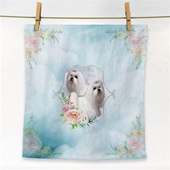 Cute Little Maltese With Flowers Face Towel by FantasyWorld7