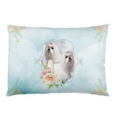 Cute Little Maltese With Flowers Pillow Case by FantasyWorld7