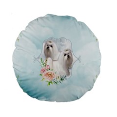 Cute Little Maltese With Flowers Standard 15  Premium Round Cushions by FantasyWorld7