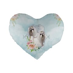 Cute Little Maltese With Flowers Standard 16  Premium Heart Shape Cushions by FantasyWorld7