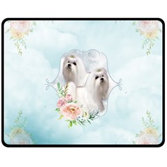 Cute Little Maltese With Flowers Double Sided Fleece Blanket (medium)  by FantasyWorld7