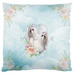 Cute Little Maltese With Flowers Large Flano Cushion Case (two Sides) by FantasyWorld7