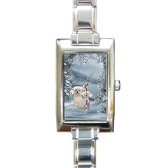 Christmas, Cute Dogs And Squirrel With Christmas Hat Rectangle Italian Charm Watch by FantasyWorld7