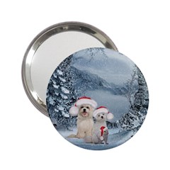 Christmas, Cute Dogs And Squirrel With Christmas Hat 2 25  Handbag Mirrors by FantasyWorld7