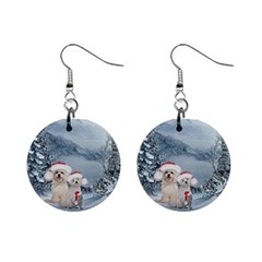 Christmas, Cute Dogs And Squirrel With Christmas Hat Mini Button Earrings by FantasyWorld7