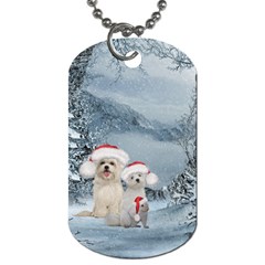 Christmas, Cute Dogs And Squirrel With Christmas Hat Dog Tag (two Sides) by FantasyWorld7