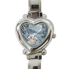 Christmas, Cute Dogs And Squirrel With Christmas Hat Heart Italian Charm Watch by FantasyWorld7