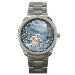 Christmas, Cute Dogs And Squirrel With Christmas Hat Sport Metal Watch by FantasyWorld7