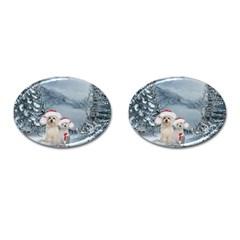 Christmas, Cute Dogs And Squirrel With Christmas Hat Cufflinks (oval) by FantasyWorld7