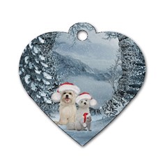 Christmas, Cute Dogs And Squirrel With Christmas Hat Dog Tag Heart (one Side) by FantasyWorld7