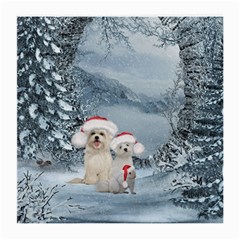 Christmas, Cute Dogs And Squirrel With Christmas Hat Medium Glasses Cloth (2-side) by FantasyWorld7