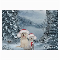 Christmas, Cute Dogs And Squirrel With Christmas Hat Large Glasses Cloth by FantasyWorld7